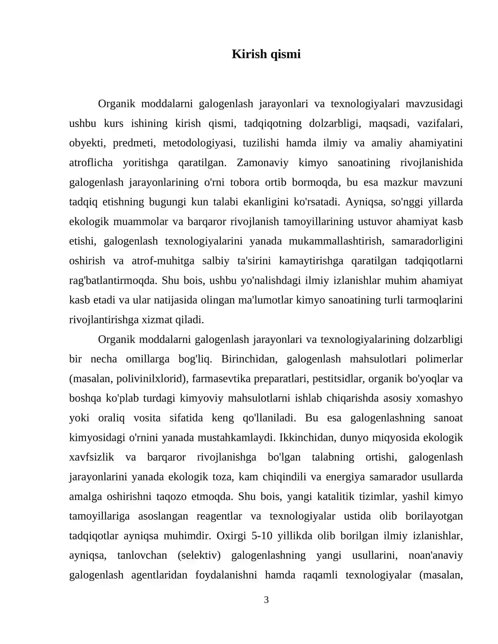 Organik moddalarni galogenlash jarayonlari va texnologiyalari 4