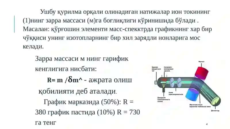 Қаттиқ жисмлар структурасини ўрганувчи усуллар: МАСС-СПЕКТРОСКОПИЯ 4