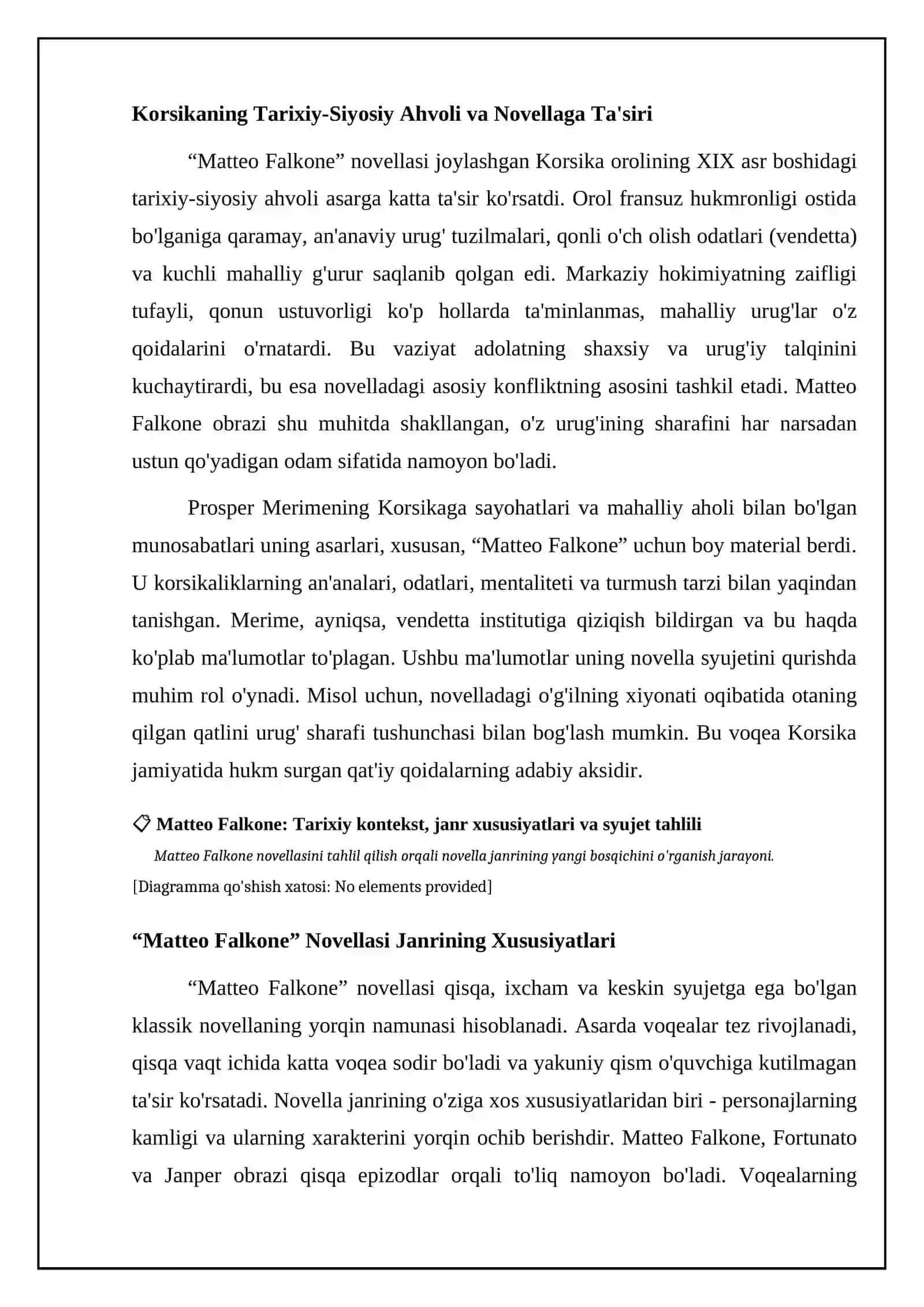 Novella janrining yangi bosqichi, Matteo Falkone novellasi tahlili 4