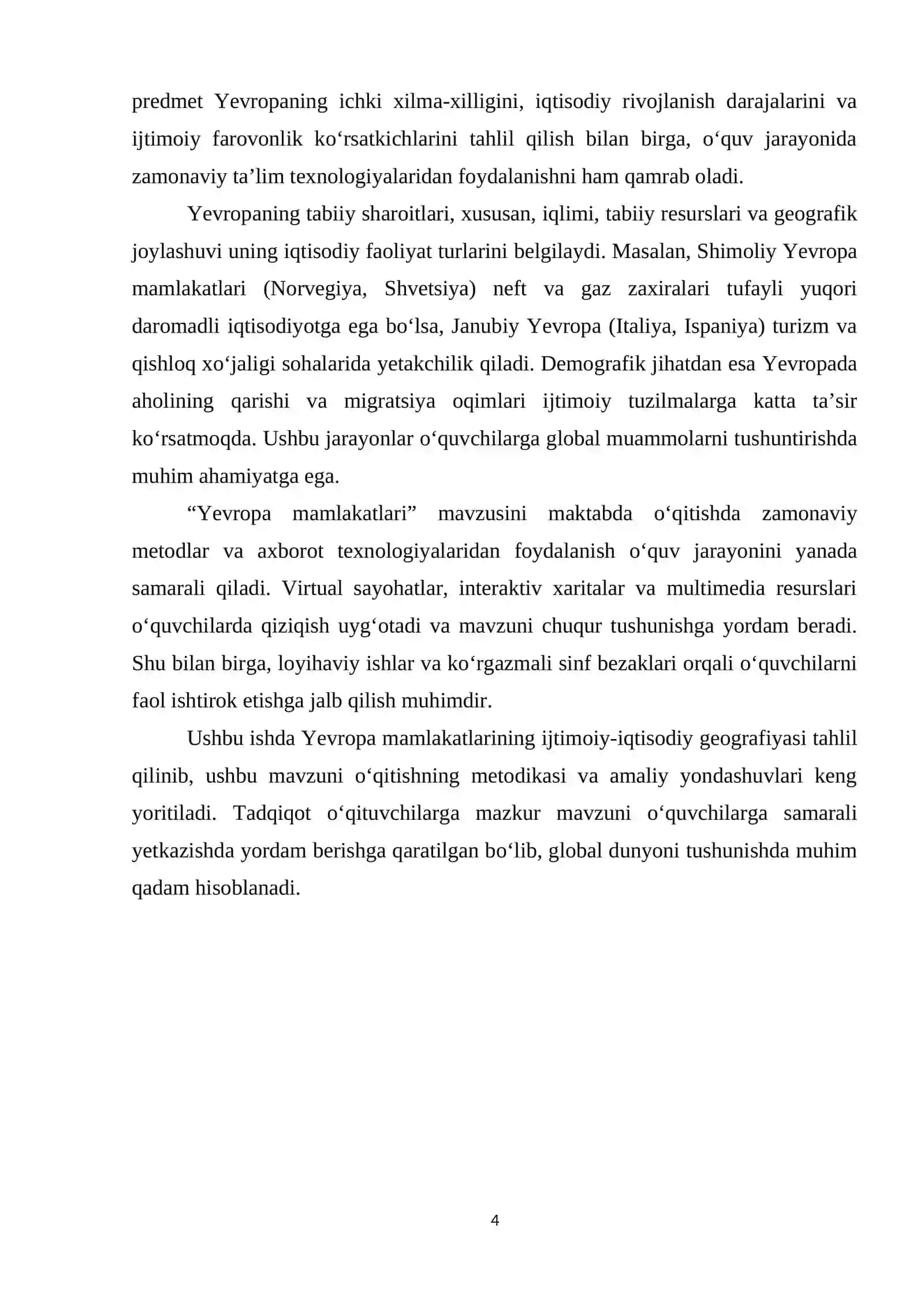 Jahon ijtimoiy-iqtisodiy geografiyasi kursida "Yevropa mamlakatlari" mavzusini o'rganish metodikasi 4
