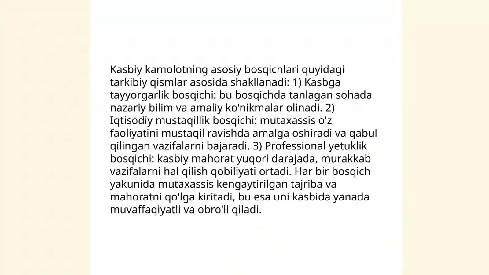 Kasbiy kamolotning o'ziga xosligi uning bosqichlari va o'rganish mezonlari by Gulsanam Lapasova 4