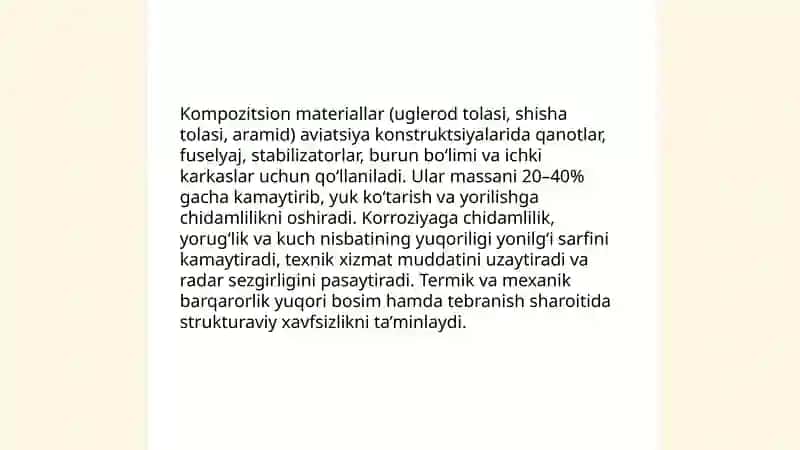 Kompozitsion materiallarning konstruksiyaviy qo‘llanilishi va afzalliklari 4