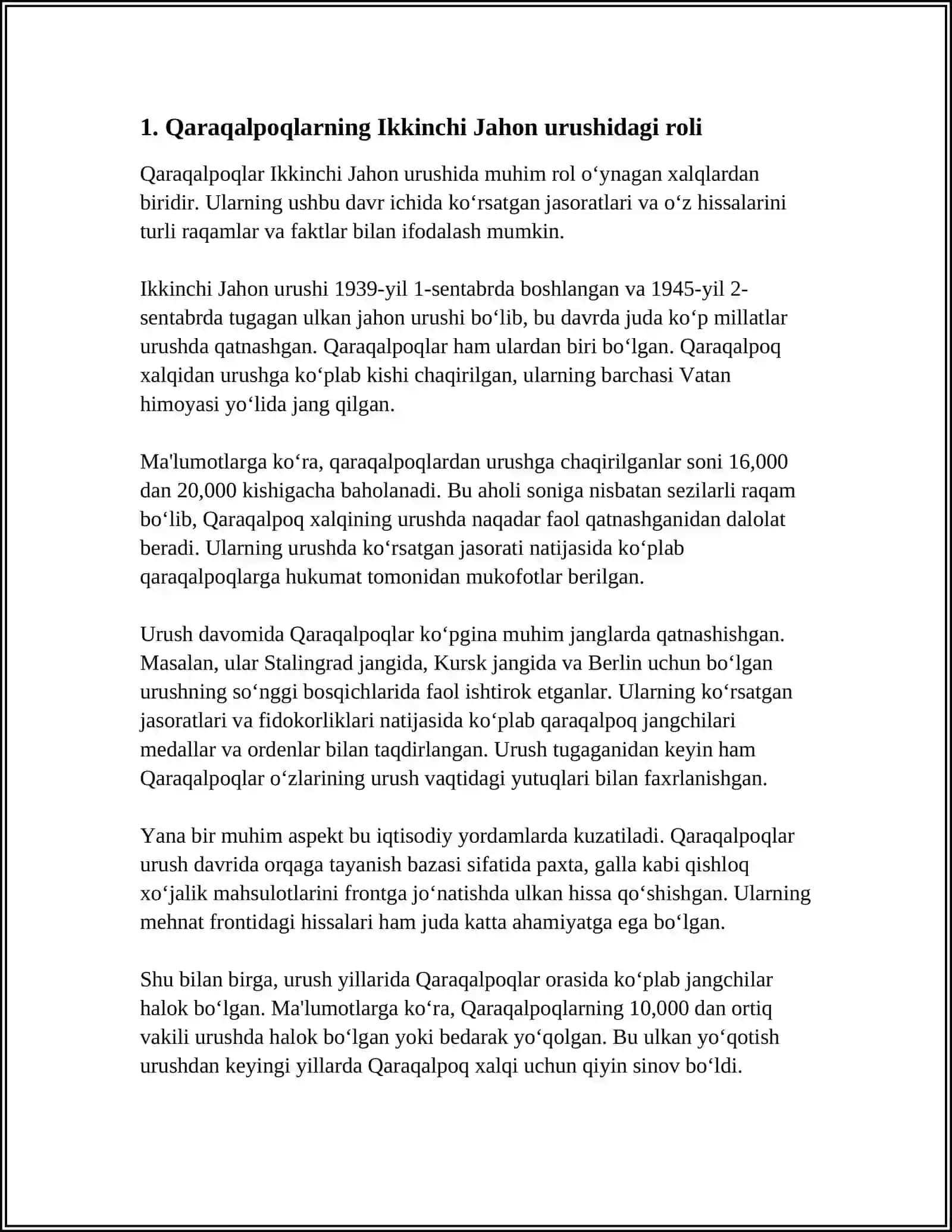 IKKINCHI JAHON URISHI YILLARIDA QAROQALPOQLARNING FASHIZM USTIDAN QILGAN ĢALABASI 4