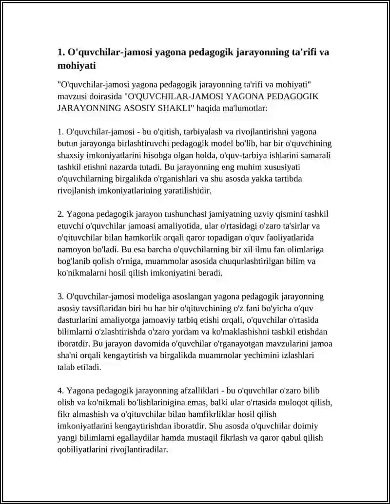 O'QUVCHILAR-JAMOSI YAGONA PEDAGOGIK JARAYONNING ASOSIY SHAKLI 4