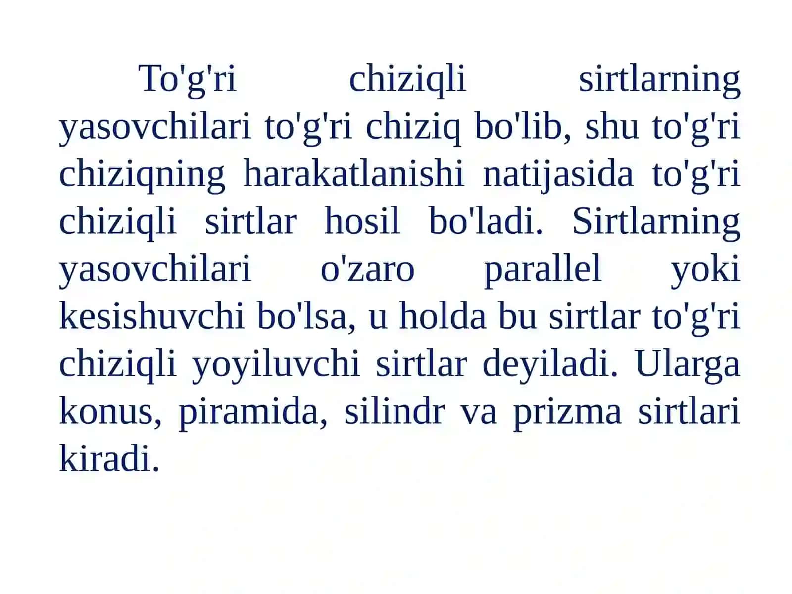 Umumlashgan pozitsion masalalar. Sirtlarning toʻgʻri va egri chiziqlar bilan kesishuvi 4