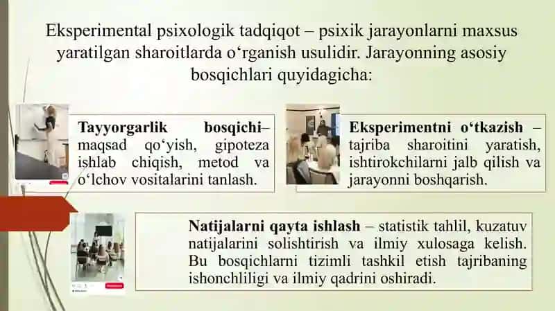 Eksperimental psixologik jarayonlar bosqichlari 4