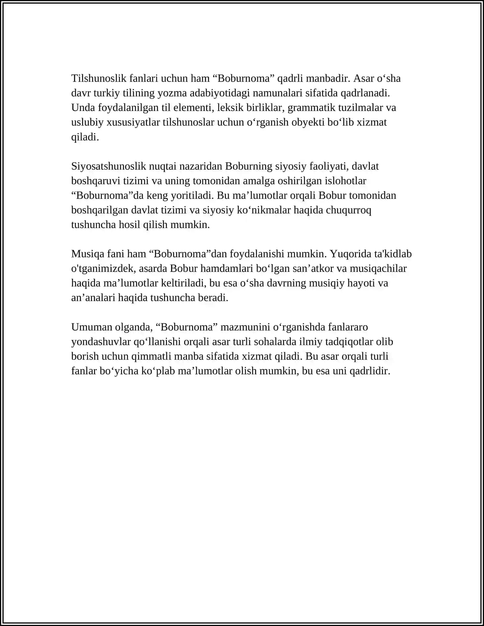 BOBURNOMA ASARINI ÒRGANISHDA FANLARARO ALOQADAN FOYDALANISH 4