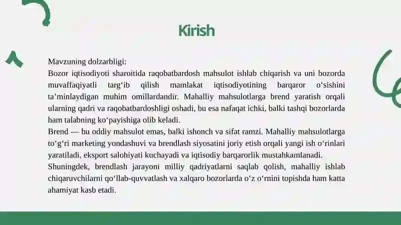 Mahaliy mahsulot brendini yaratish orqali iqtisodiy o’sish 4