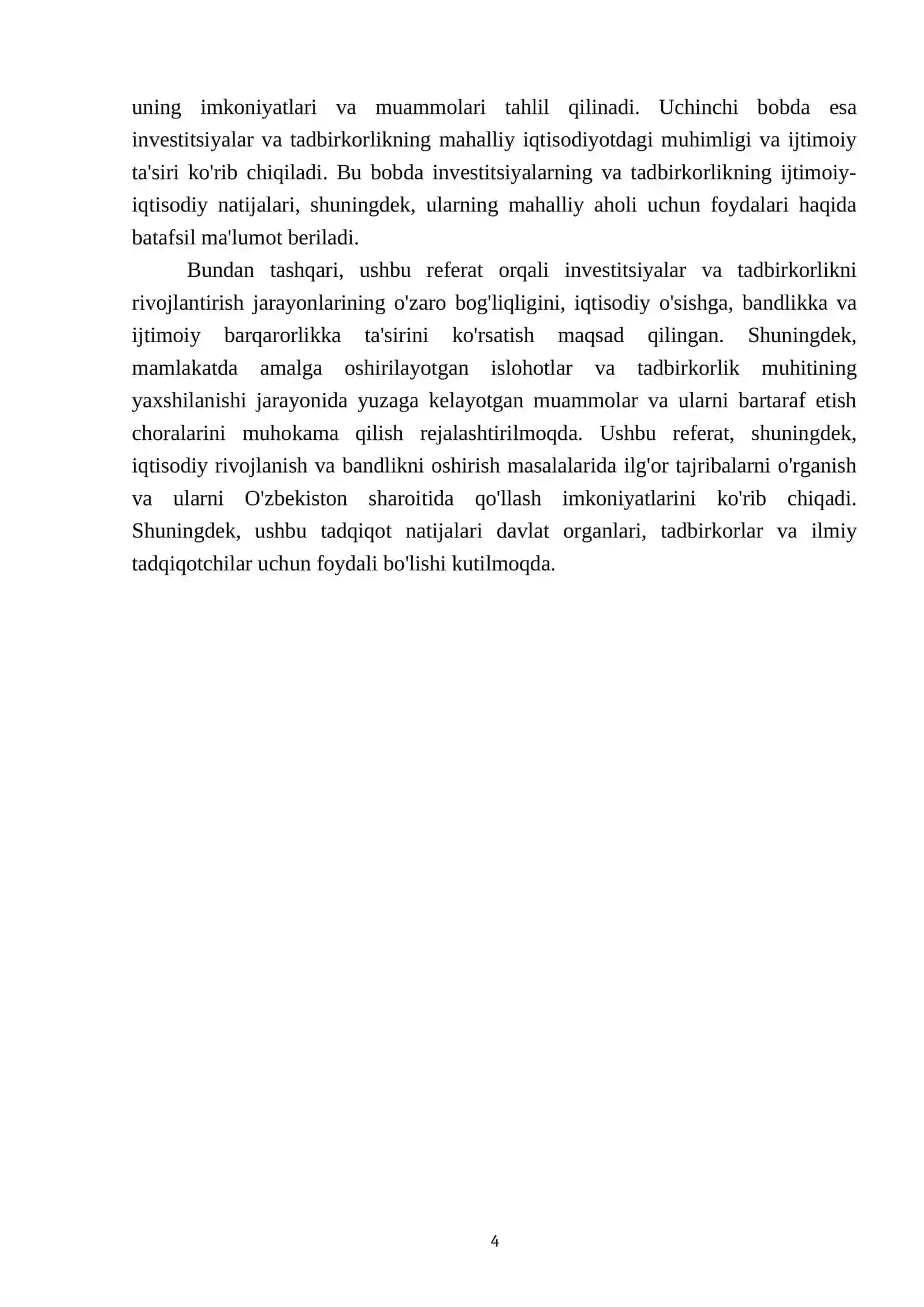 Investitsiyalar va tadbirkorlikni rivojlantirish orqali bandlikni oshirish 4