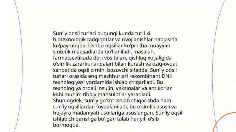 Sun'iy oqsil ozuqa moddalarining ishlab chiqarilishi va kelgusidagi imkoniyatlar 4