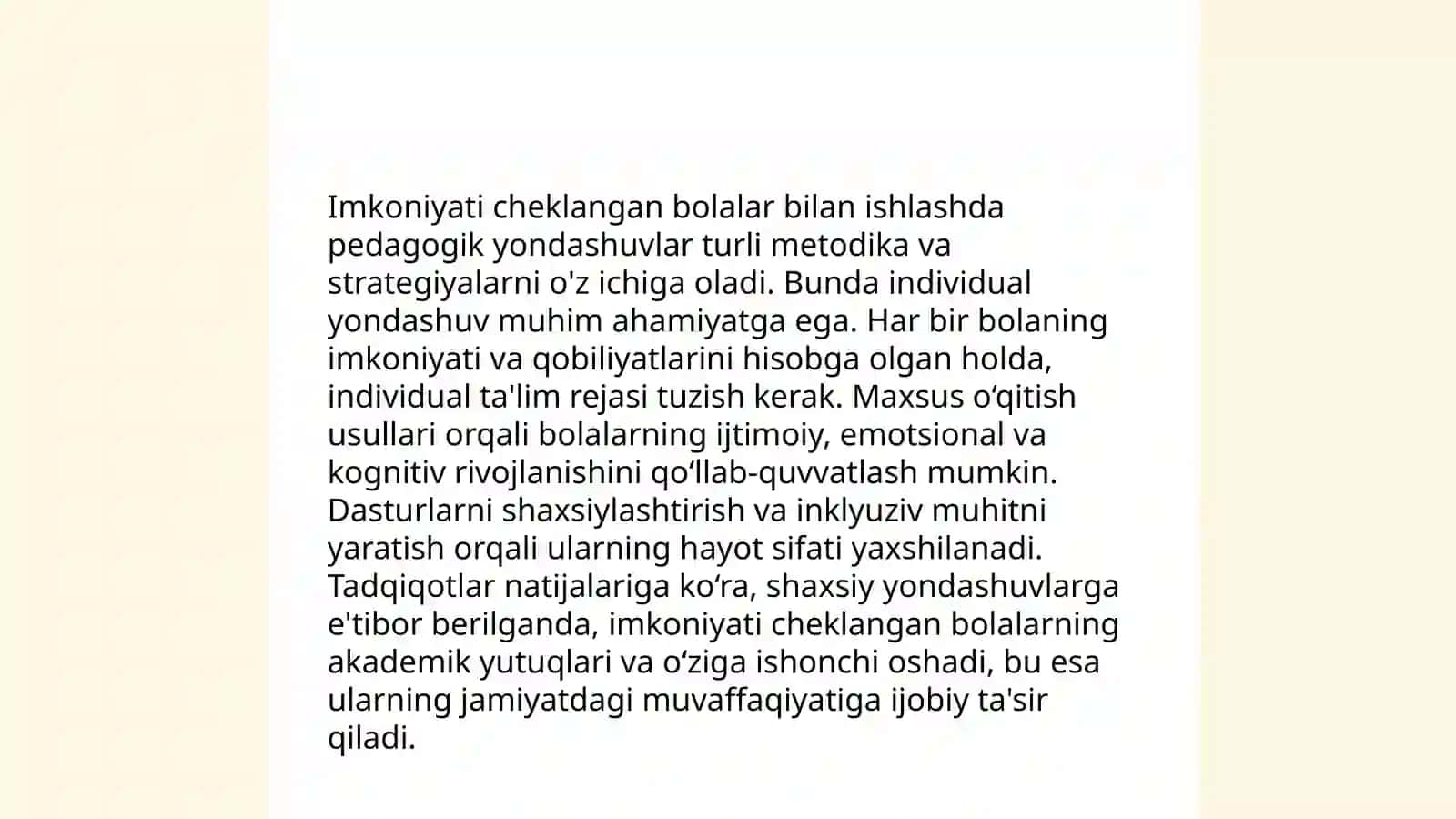 Inklyuziv ta'lim sinflari va boshlang'ich tayanch karreksion sinflarda imkoniyati cheklangan bolalarni o'qitish bo'yicha pedagogik jarayonni tashkil etish 4