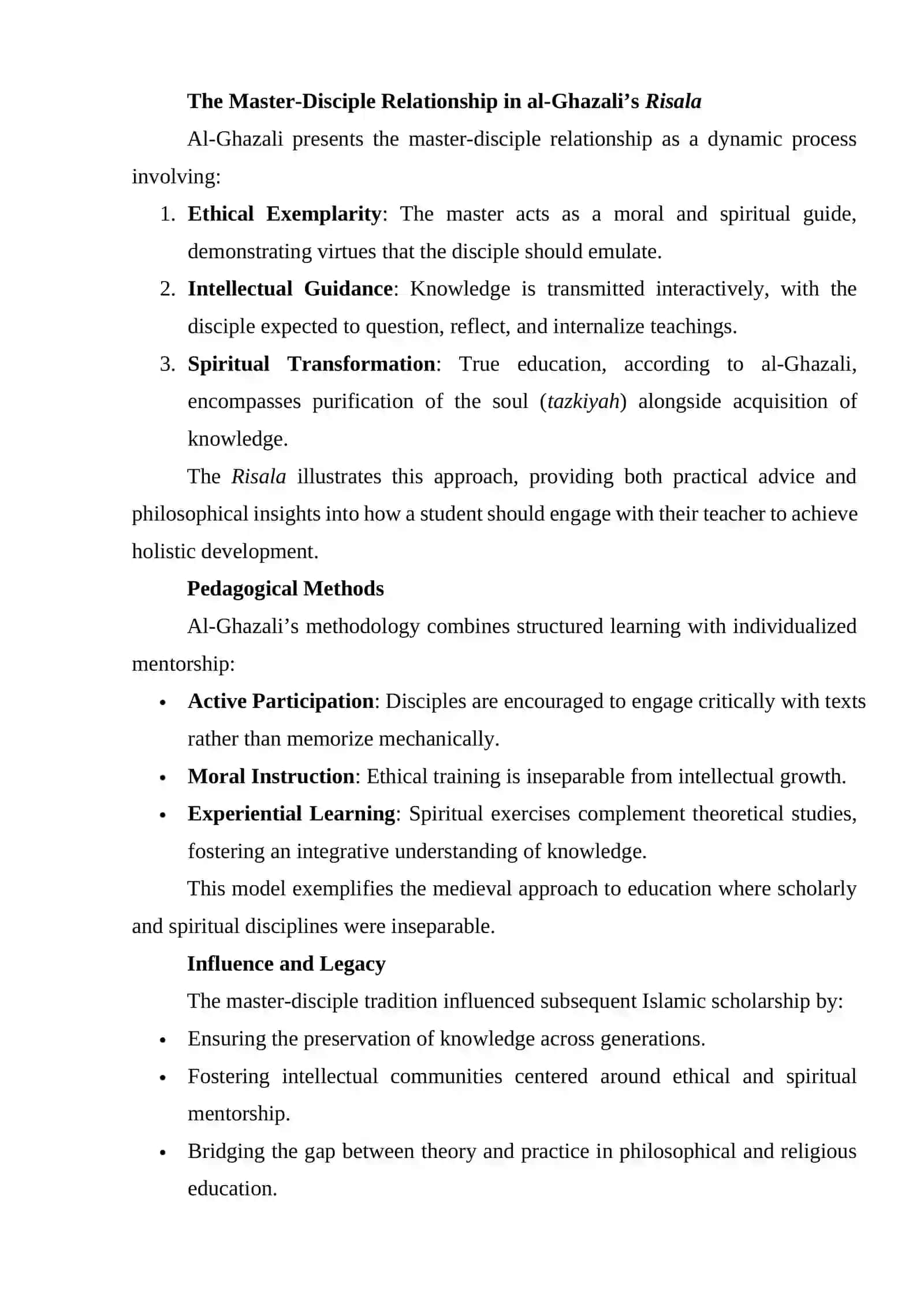 The Development of the Master-Disciple Tradition in Medieval Philosophical Sources: The Case of Abu Hamid al-Ghazali’s Risala in Ihya’ Ulum al-Din 4