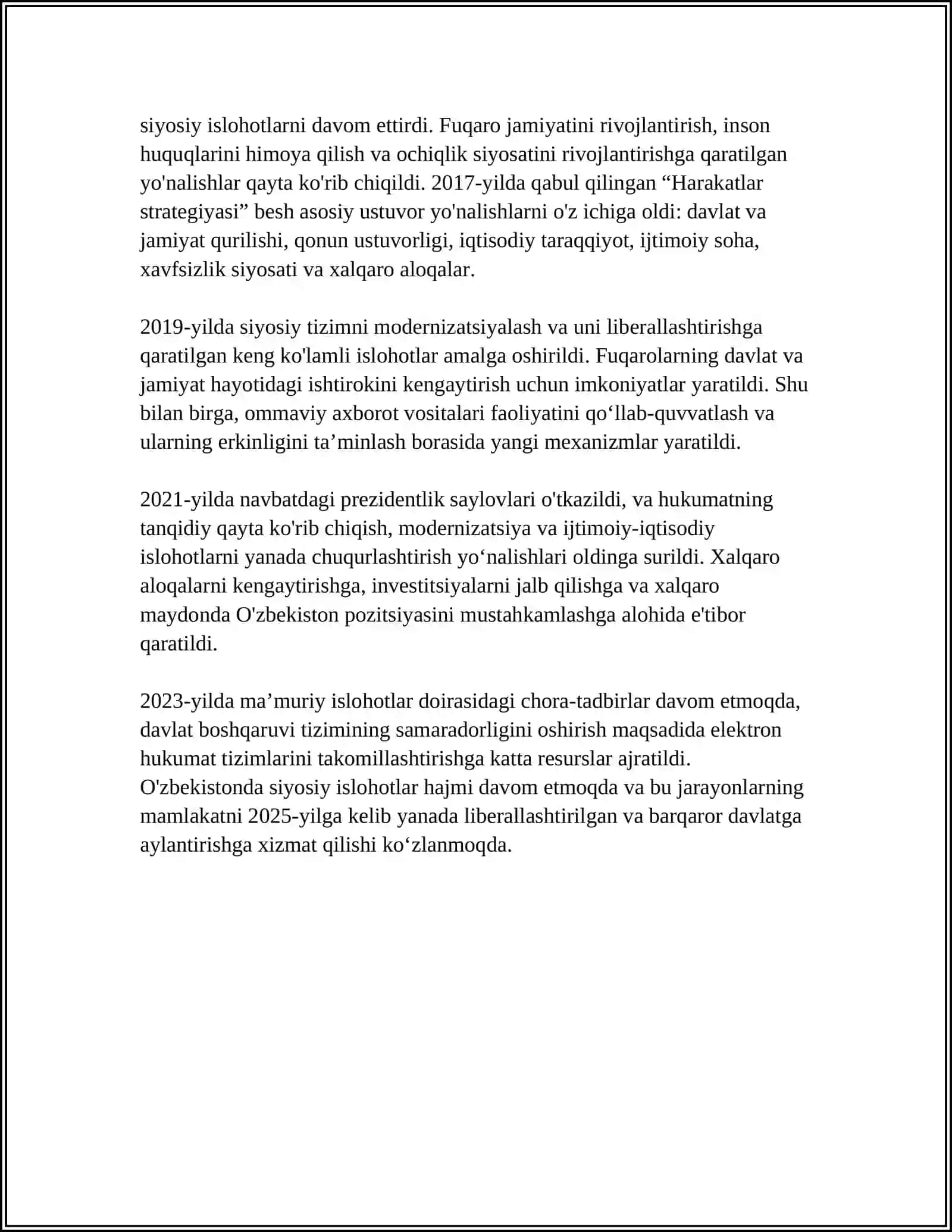 REFERAT "1991-2025-YILLARDA O'ZBEKISTON VA JAHON DAVLATLARI TARAQQIYOTI" 4