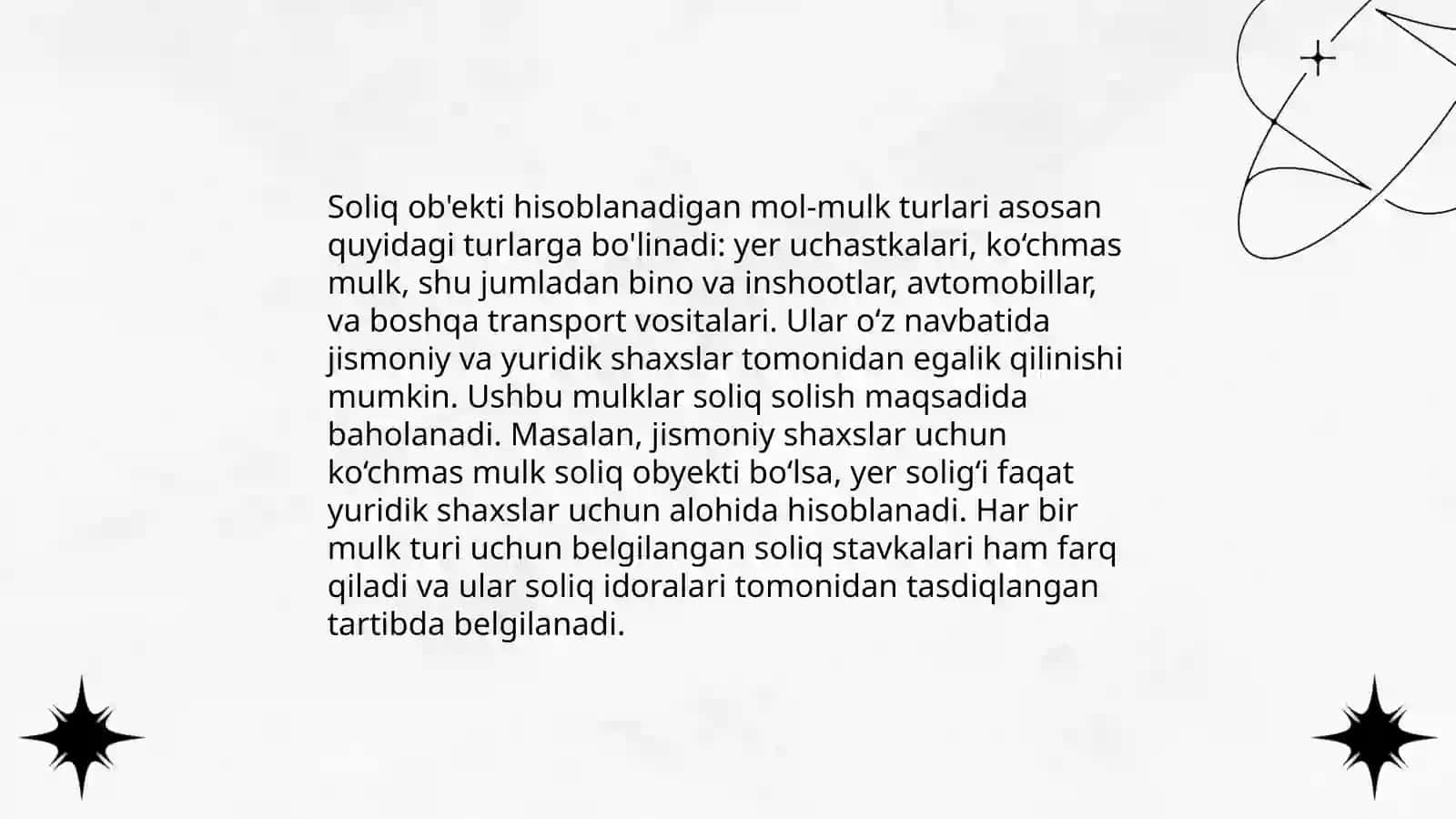 Yuridik shaxslarning mol-mulkiga solinadigan soliqni to'lovchilari soliq ob'ekti va bazasi 4