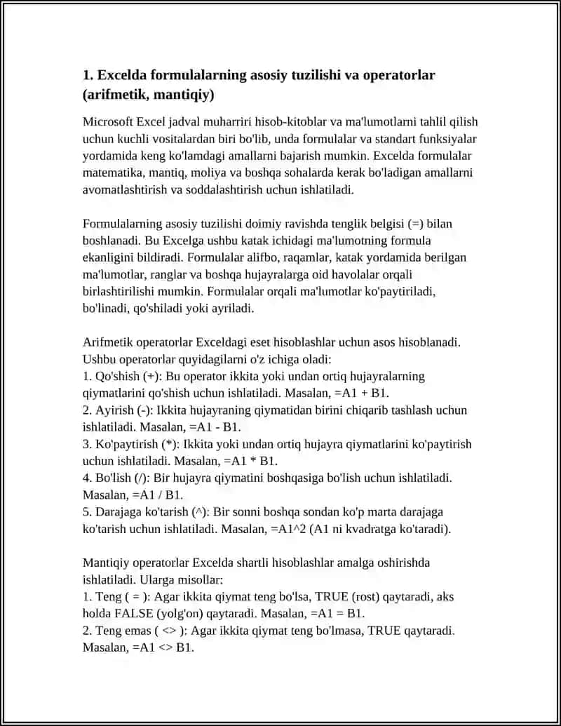 MICROSOFT EXCEL JADVAL MUHARRIRIDA FORMULALAR STANDART FUNKTSIYALAR VA ULARDAN FOYDALANISH 4