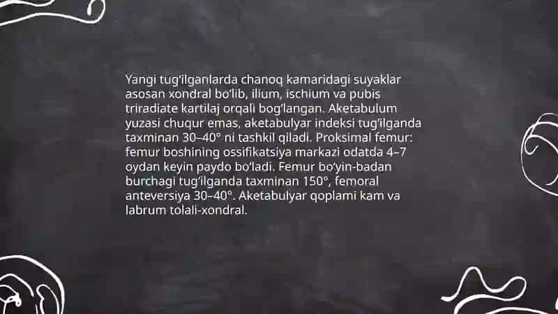 Chanoq kamari va oyoq erkin qismi suyaklari:ularning yoshga doir xususiyatlari 4