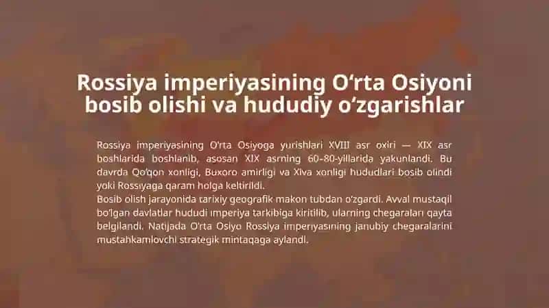 O'rta Osiyoning Rossiya imperiyasi boshqaruvidagi tarixiy-geografiyasi 4