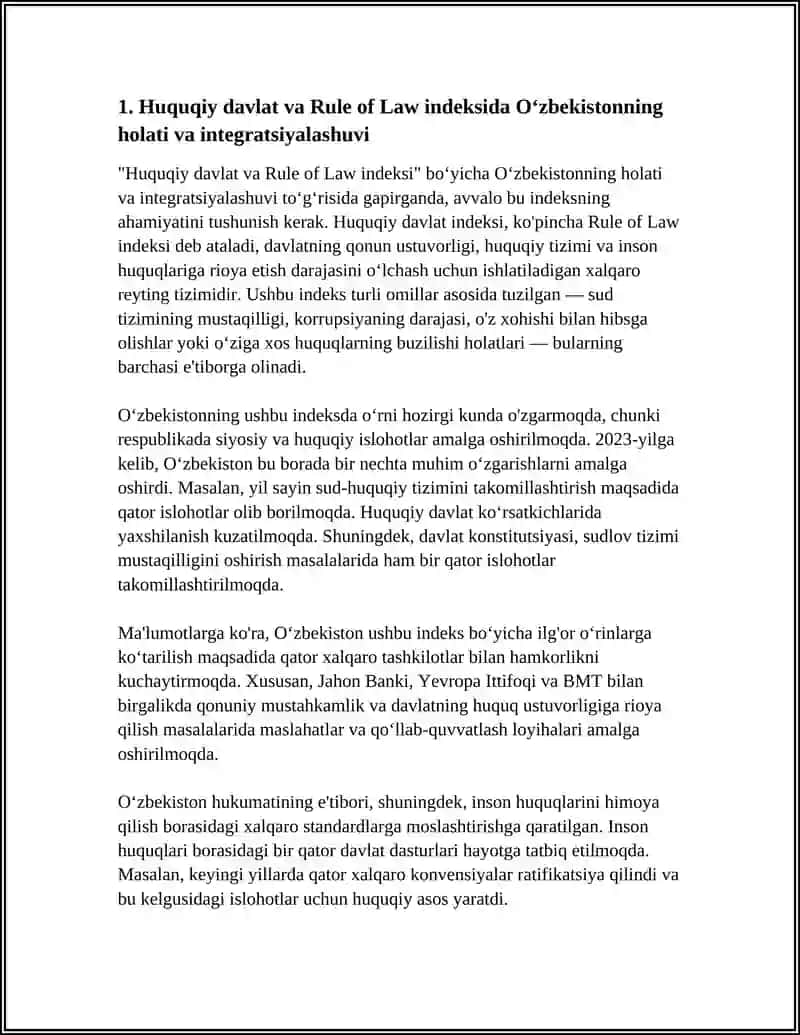 SIYOSIY- HUQUQIY SOHADAGI USTUVOR HALQARO REYTINGLAR VA ULARGA OʻZBEKISTONNING INTEGRATSIYALASHUVI 4
