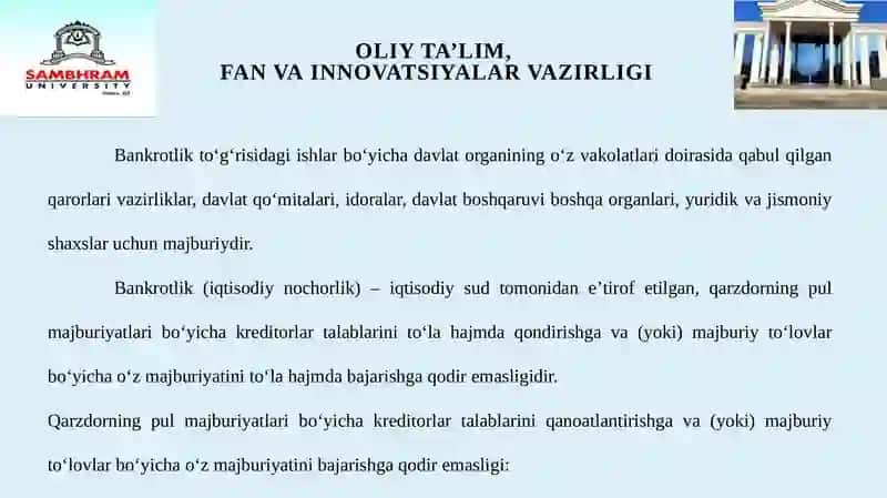 Biznes huquqi subyektlarning bankrotligi 4