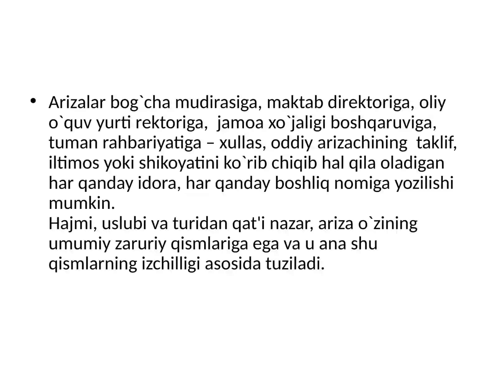 Ma'lumot-axborot hujjatlari: ariza, tushuntirish xati, bildirishnoma 4
