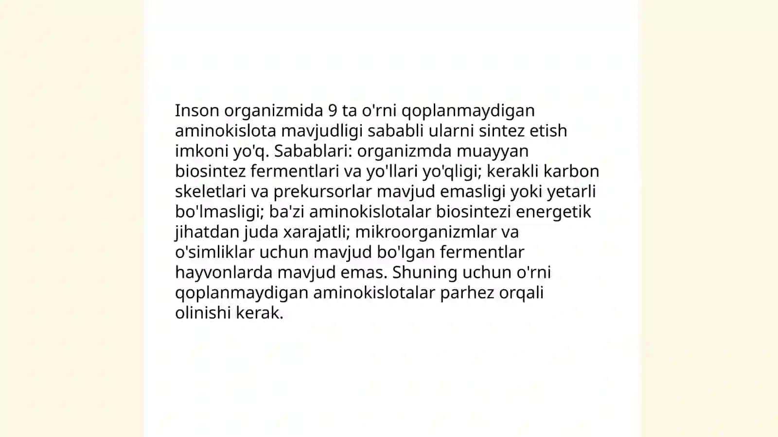 O'rni qoplanmaydigan aminokislotalar va ularni olish usullari 4