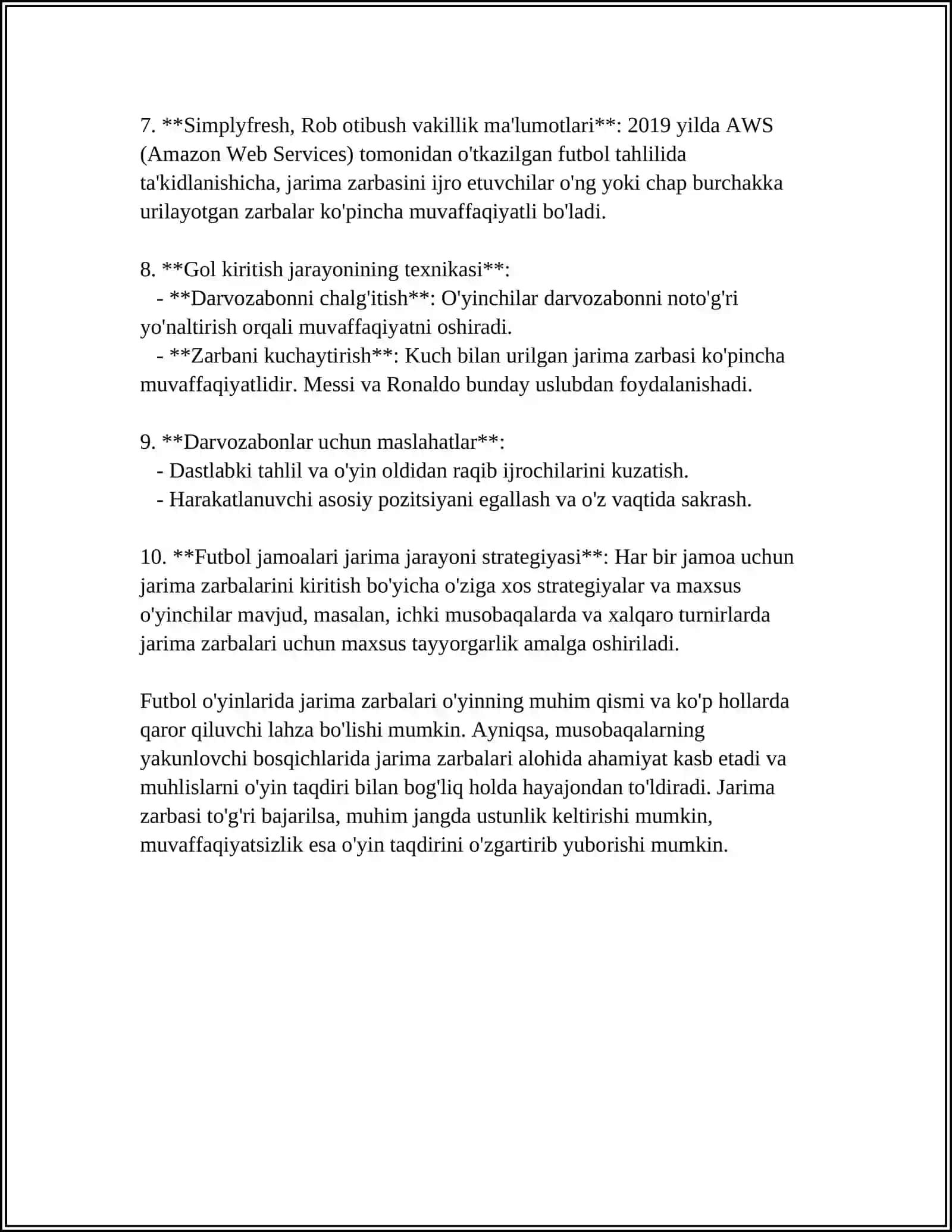 SPORT O’YINLARI FUTBOL, JARIMA TO’PI QOIDALARI 4