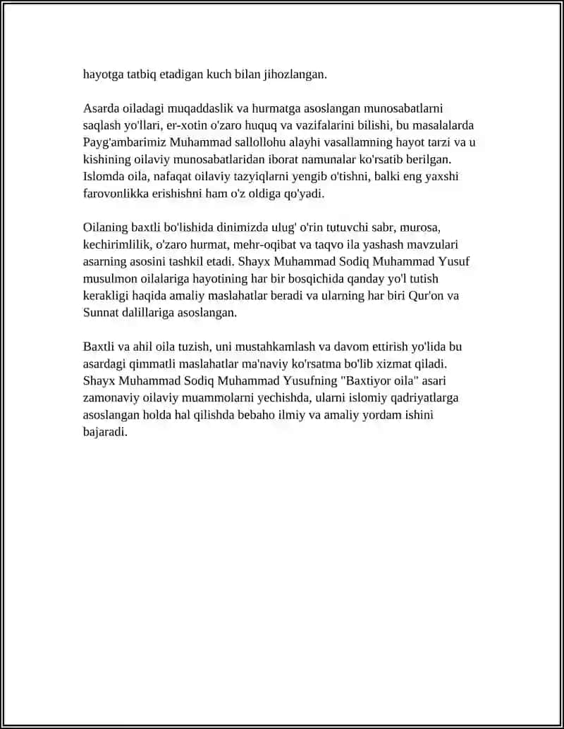 SHAYX MUXAMMAD SODIQ MUXAMMAD YUSUFNING BAXTIYOR OILA ASARIDA ISLOM QADRIYATLARINING TALQINI MAVZUSIDA TAQDIMOT TAYYORLASH 4