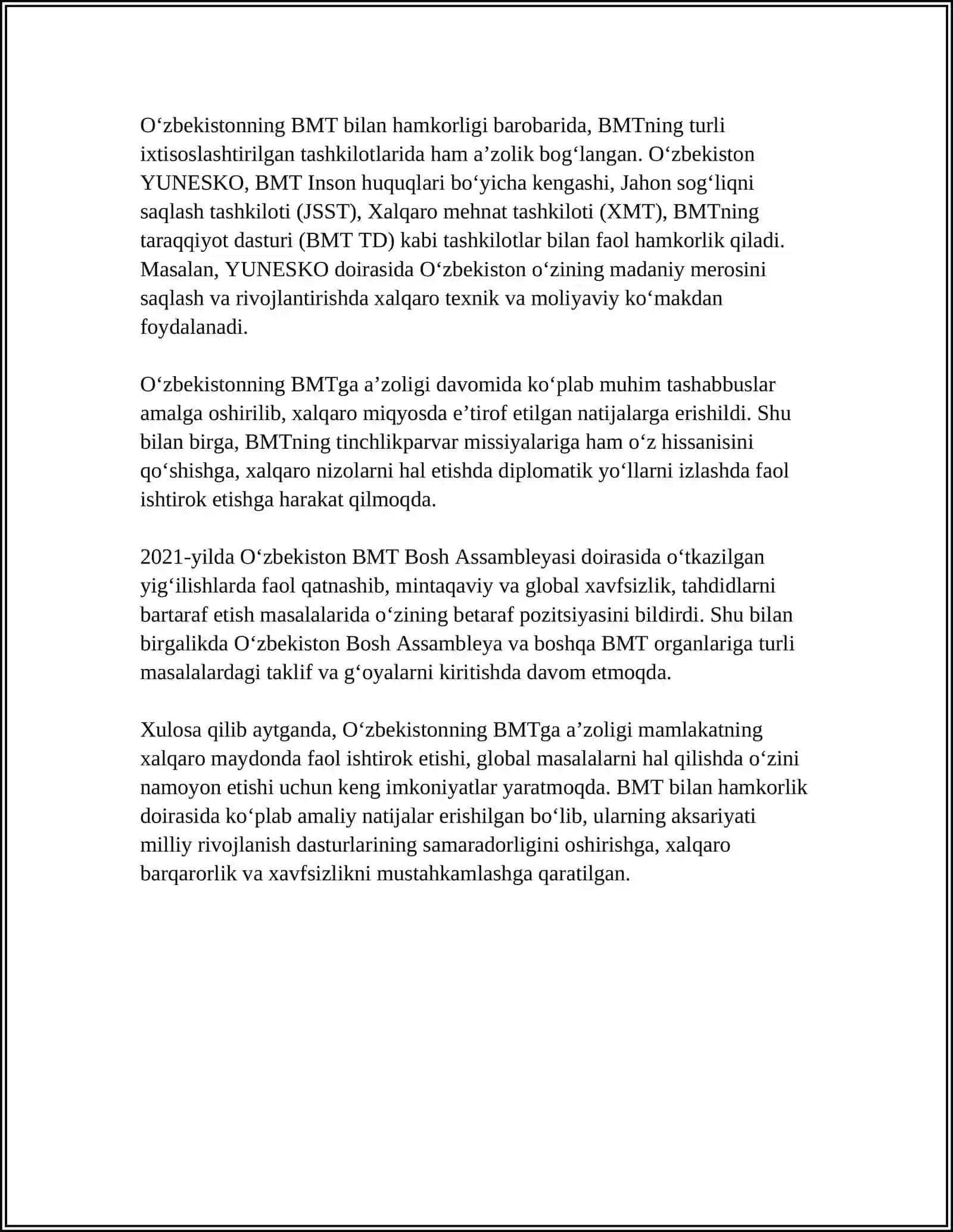 O‘ZBEKISTON RESPUBLIKASI XALQARO XAMISHARIQDA 4
