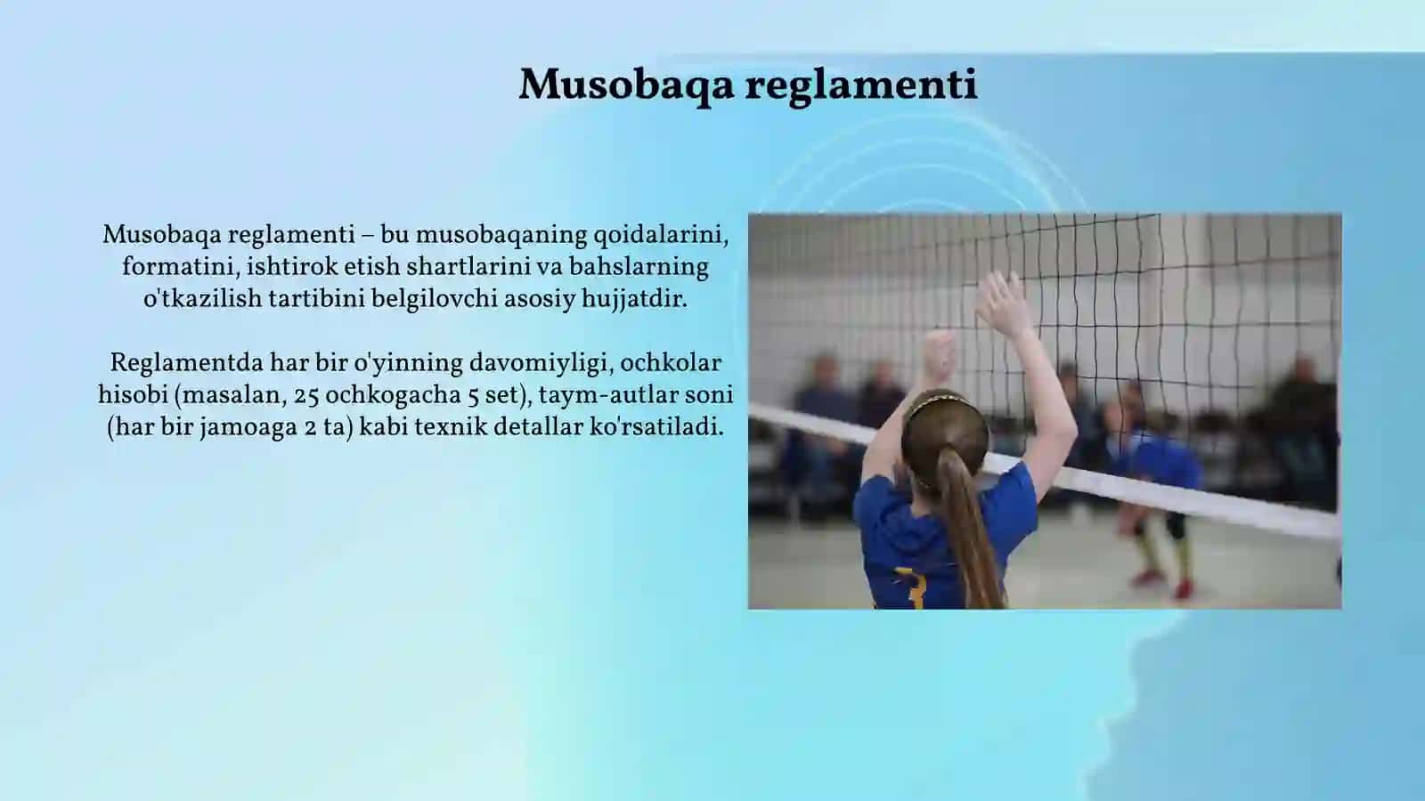 Voleybol boʻyicha musobaqalar tashkil qilish 4
