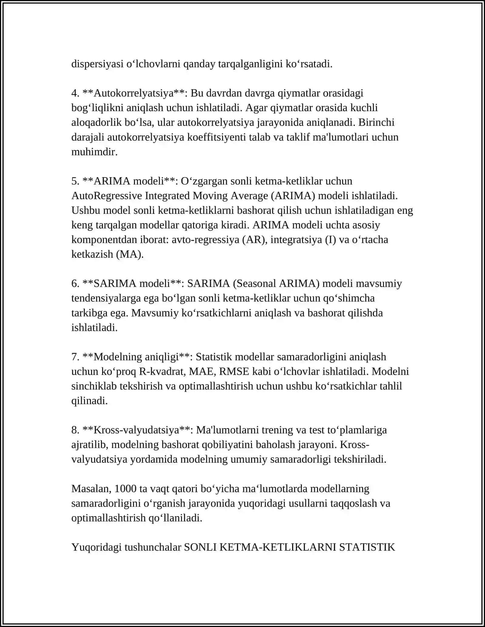 SONLI KETMA-KETLIKLARNI STATISTIK MODELLASHTIRISH 4