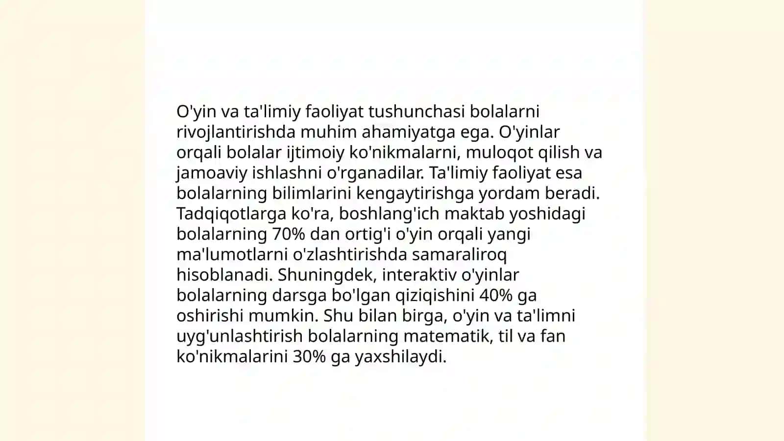 Maktabgacha taʼlim tashkiloti tarbiyalanuvchilarini tarbiyalashda rivojlantiruvchi markazlarda olib borilayotgan oʻyin taʼlimiy va frontal faoliyatni jarayonga tadbiq etish 4