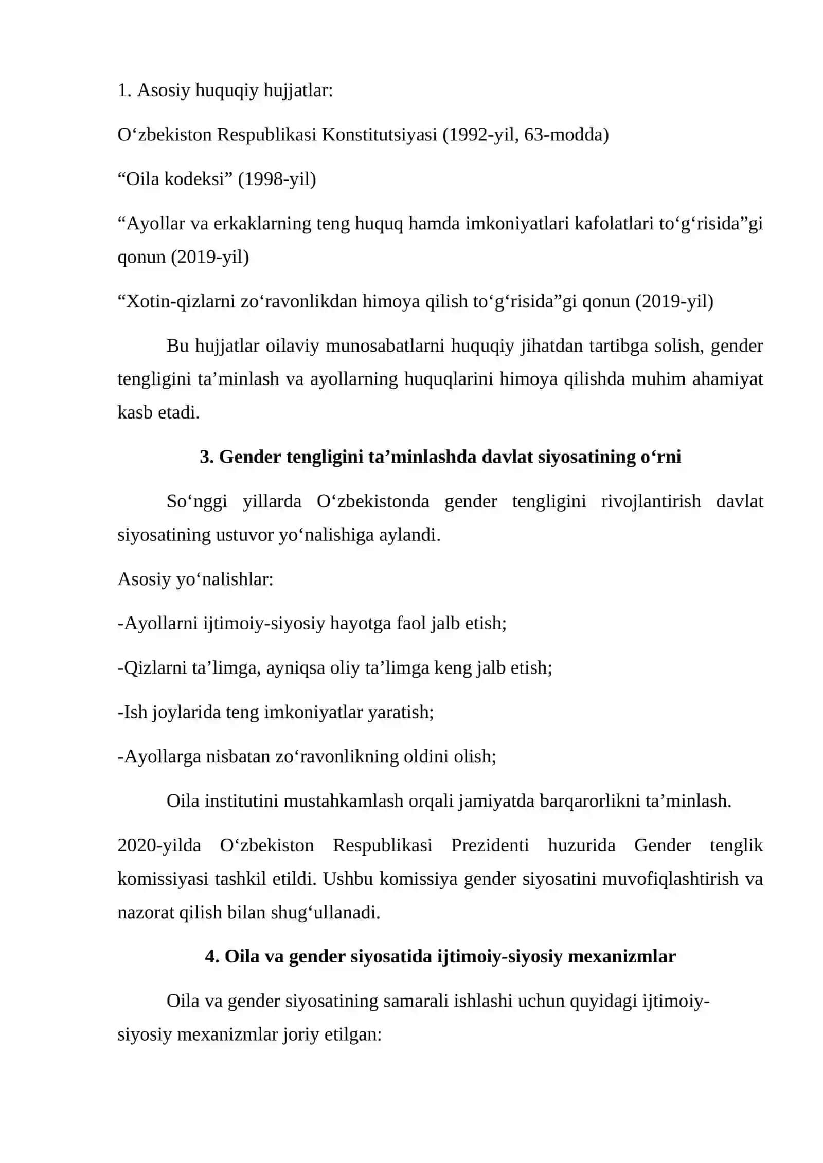 O‘ZBEKISTONDA OILA VA GENDER MUNOSABATLARINING IJTIMOIY-SIYOSIY MEXANIZMLARINI TAKOMILLASHTIRISH 4