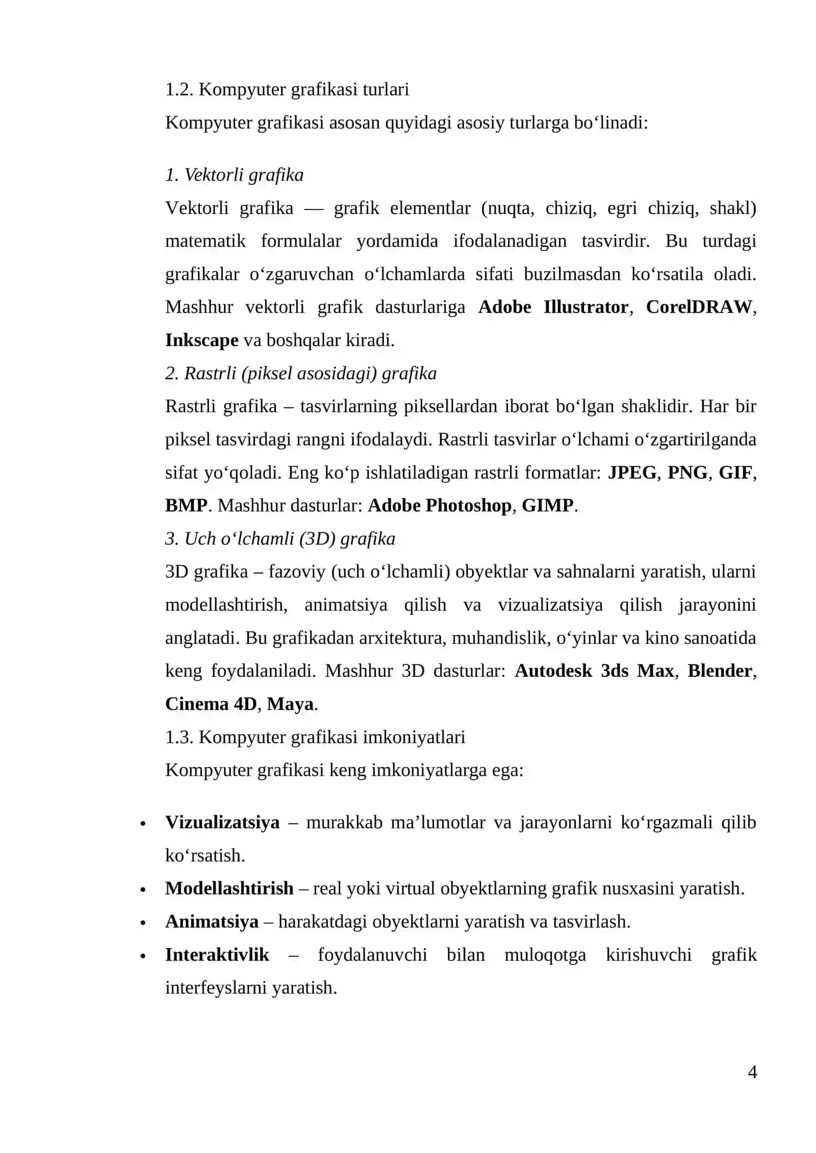 Kompyuter grafikasi, turlari va imkoniyatlari 4