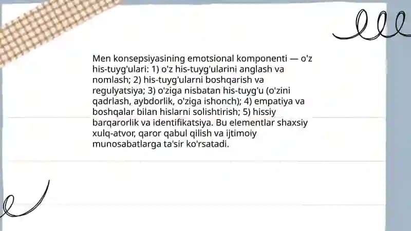 Konsepsiyasining kognitiv emotsional xulq atvorli tarkibiy qismlari 4