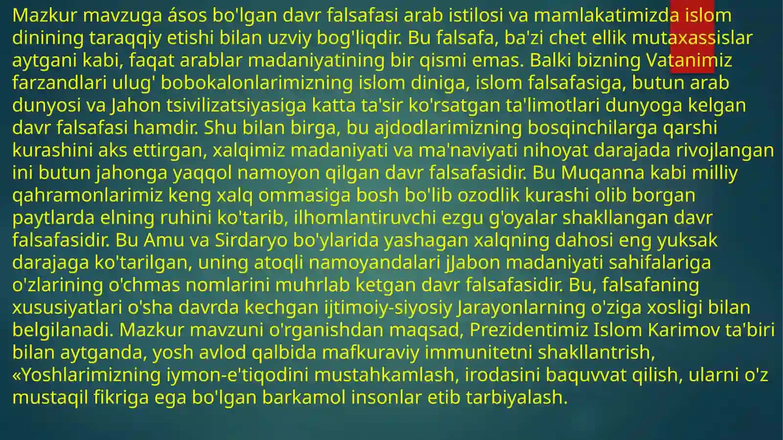 "O`ZBEKISTONDAGI ILK O`RTA ASRLAR FALSAFASI" 4