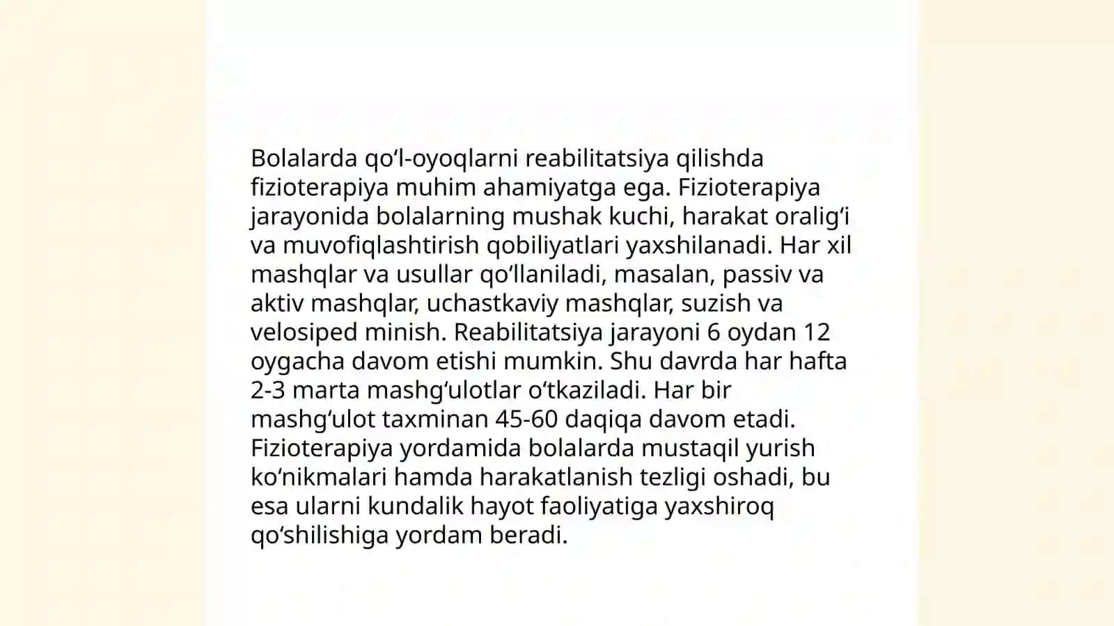 Bolalarda fizioterapevtik omillarni qo'llash. Reablitatsiya 4