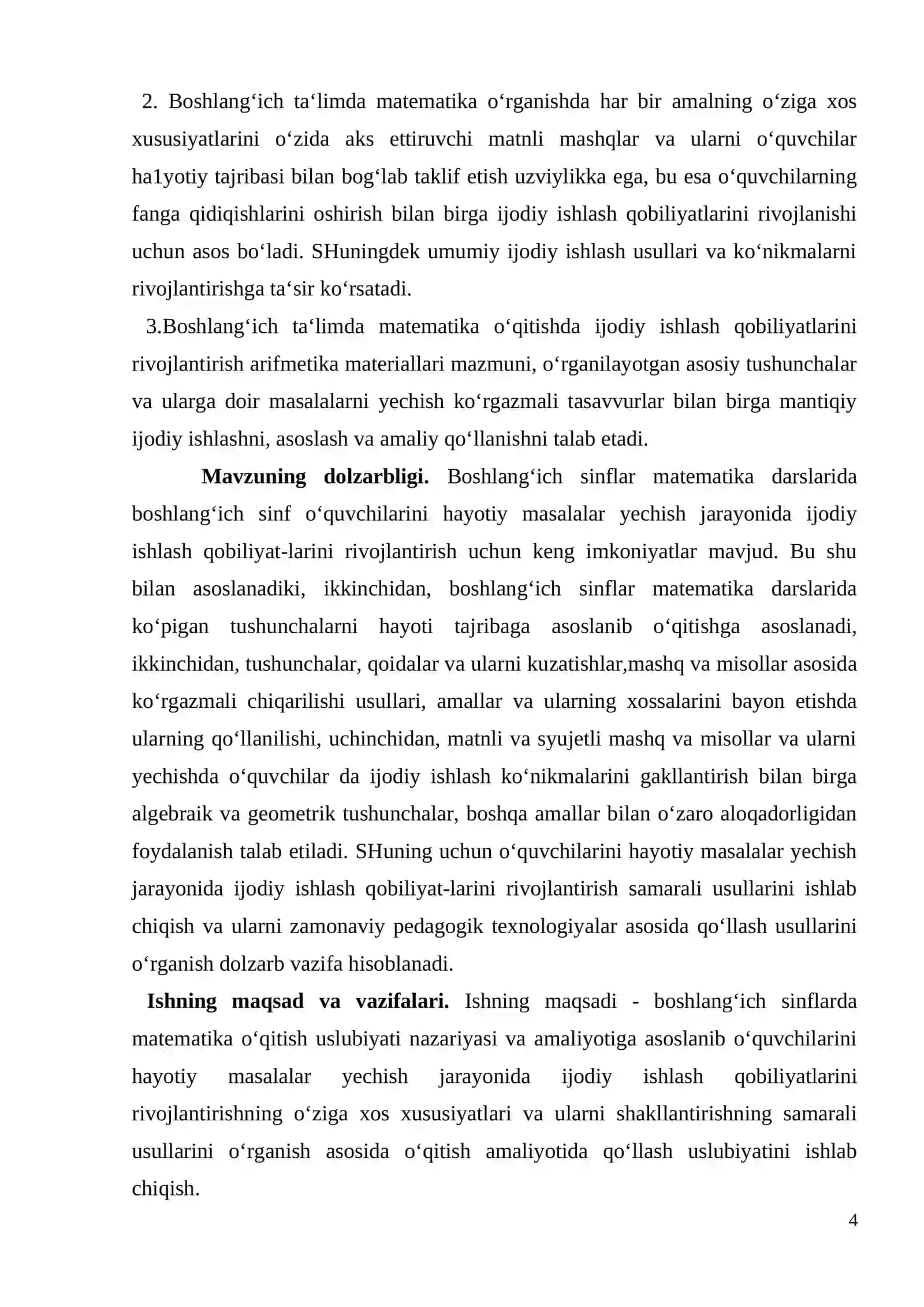 BOSHLANG‘ICH SINFLARDA MATЕMATIKADAN O‘QUVCHILARNI IJОDIY ISHLASHGA O‘RGATISH MЕTОDIKASI (3-SINF MISOLIDA) 4