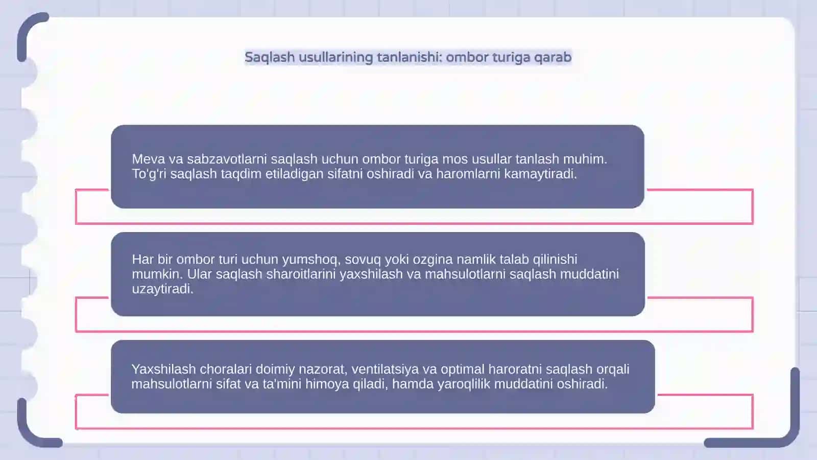 Meva sabzavotlarni vaqtinchalik omborlarda saqlash usullari va yaxshilash choralari 4