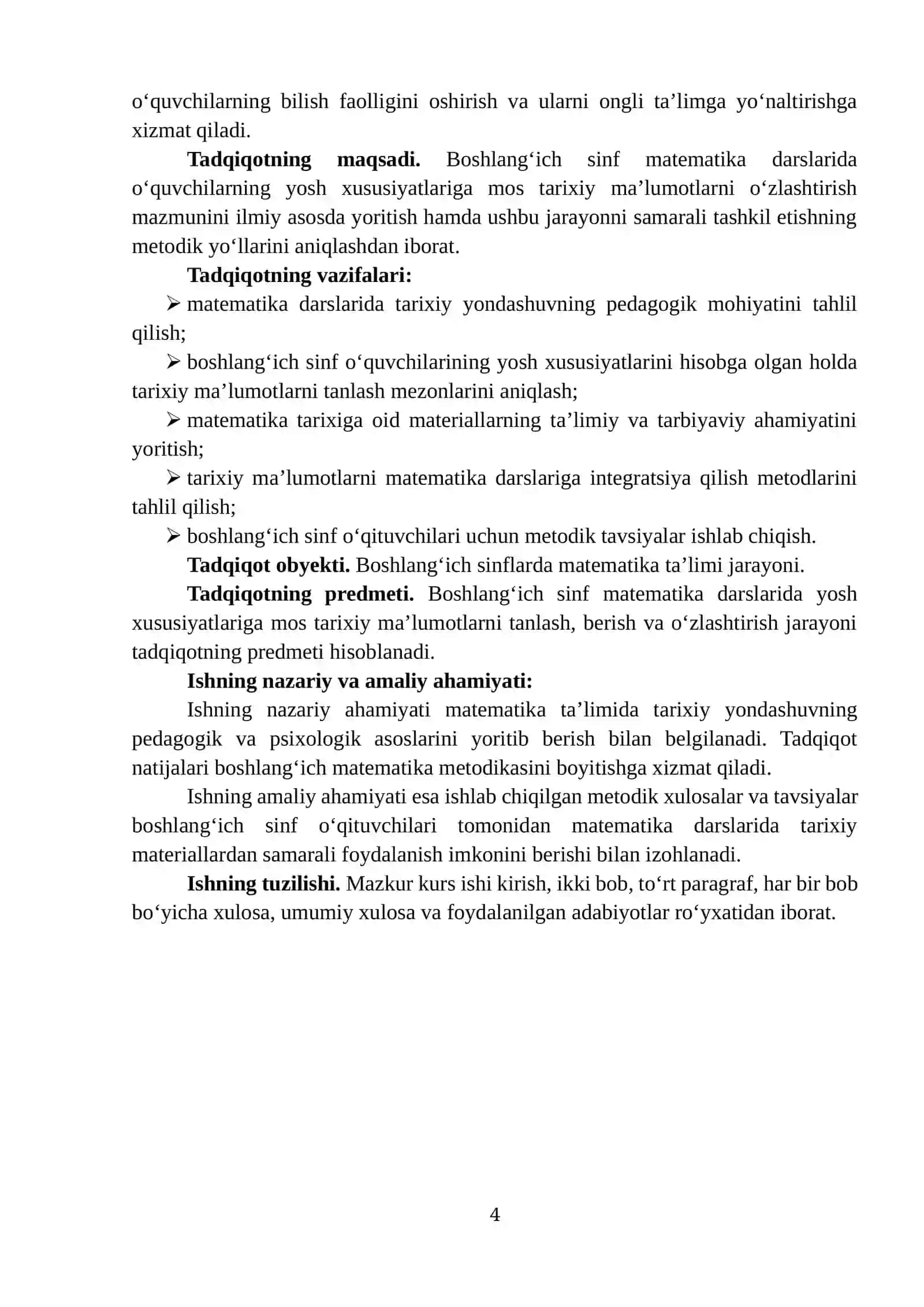 BOSHLANG‘ICH SINF O‘QUVCHILARINING MATEMATIKA DARSLARIDA YOSH XUSUSIYATLARIGA MOS TARIXIY MA’LUMOTLARNI O‘ZLASHTIRISHI MAZMUNI 4