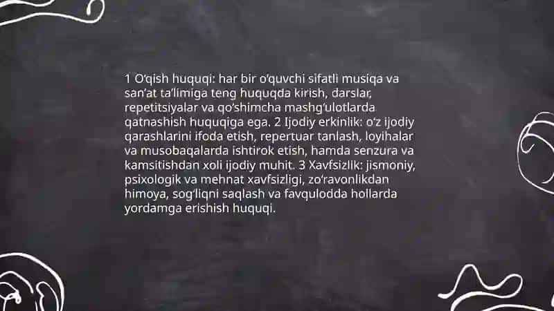 Bolalar musiqa va san'at maktabining huquq va majburyatlari 4