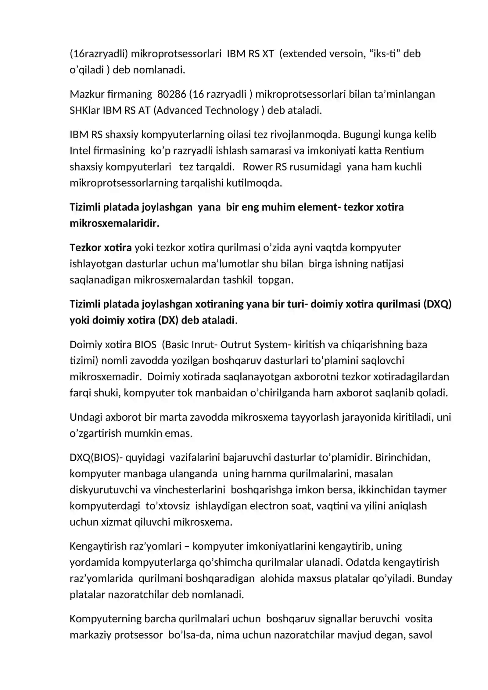 Tizimli blok va uning tarkibiy elementlari; protsessor, soprotsessor, xotira 4