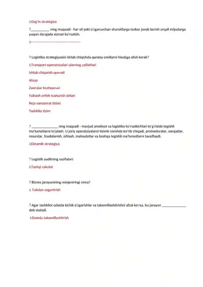 Logistika fanidan oraliq nazorat testlari 4