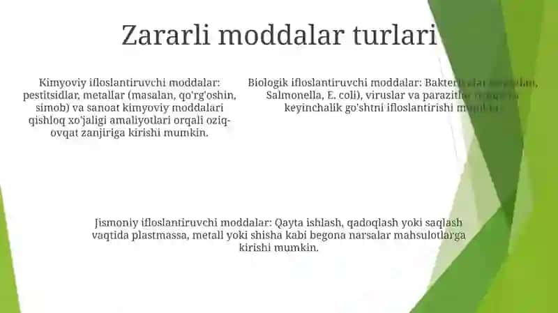 Oziq-Ovqat Mahsulotlarini Chorvachilikda QoʻLlaniladigan Moddalar Bilan Ifloslanishi 4
