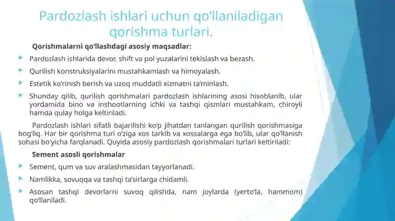 Pardozlashishlarining qurilishdagi o‘rni va ahamiyati 4