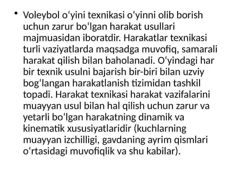 VOLEYBОLNING TEXNIKA, TAKTIKASI АSОSLАRI VA O‘RGATISH USLUBIYATI 4