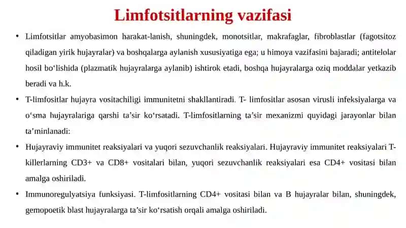 Limfotsitlarning populyatsiyalari va subpopulyatsiyalari. 4