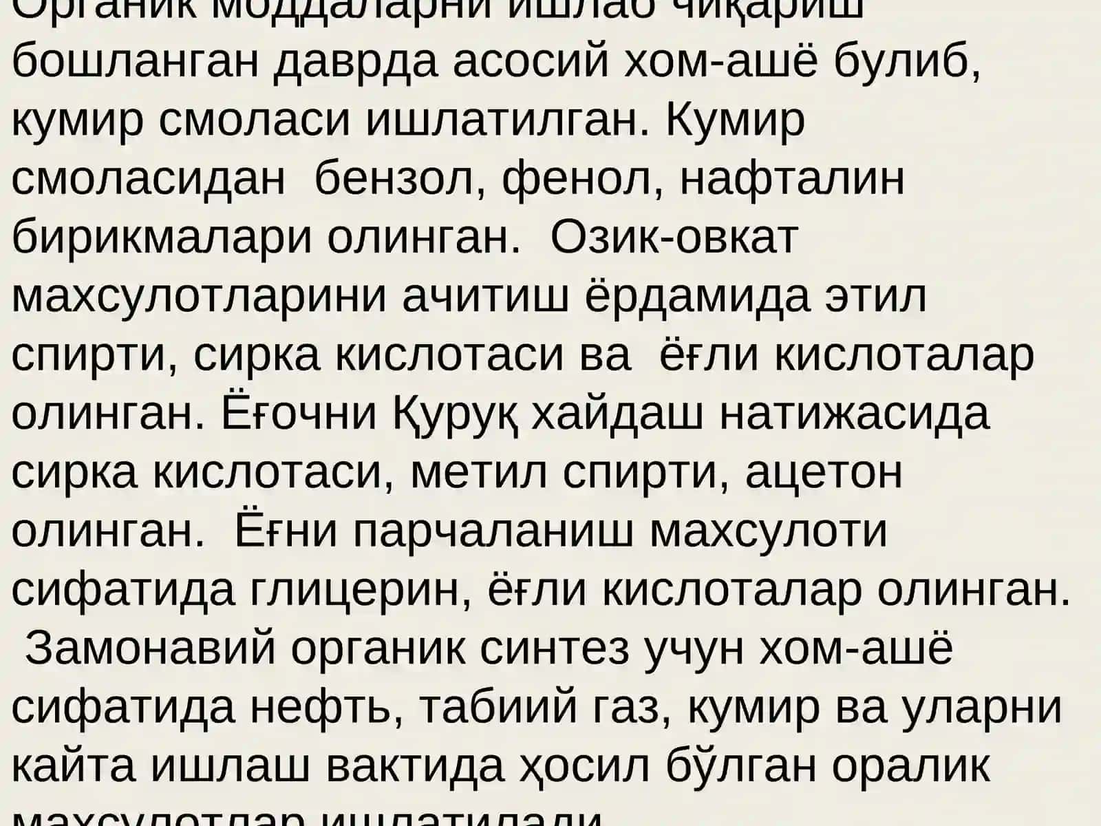 ОРГАНИК МОДДАЛАР ИШЛАБ ЧИҚАРИШ ТЕХНОЛОГИЯСИ ВА СИФАТ 4