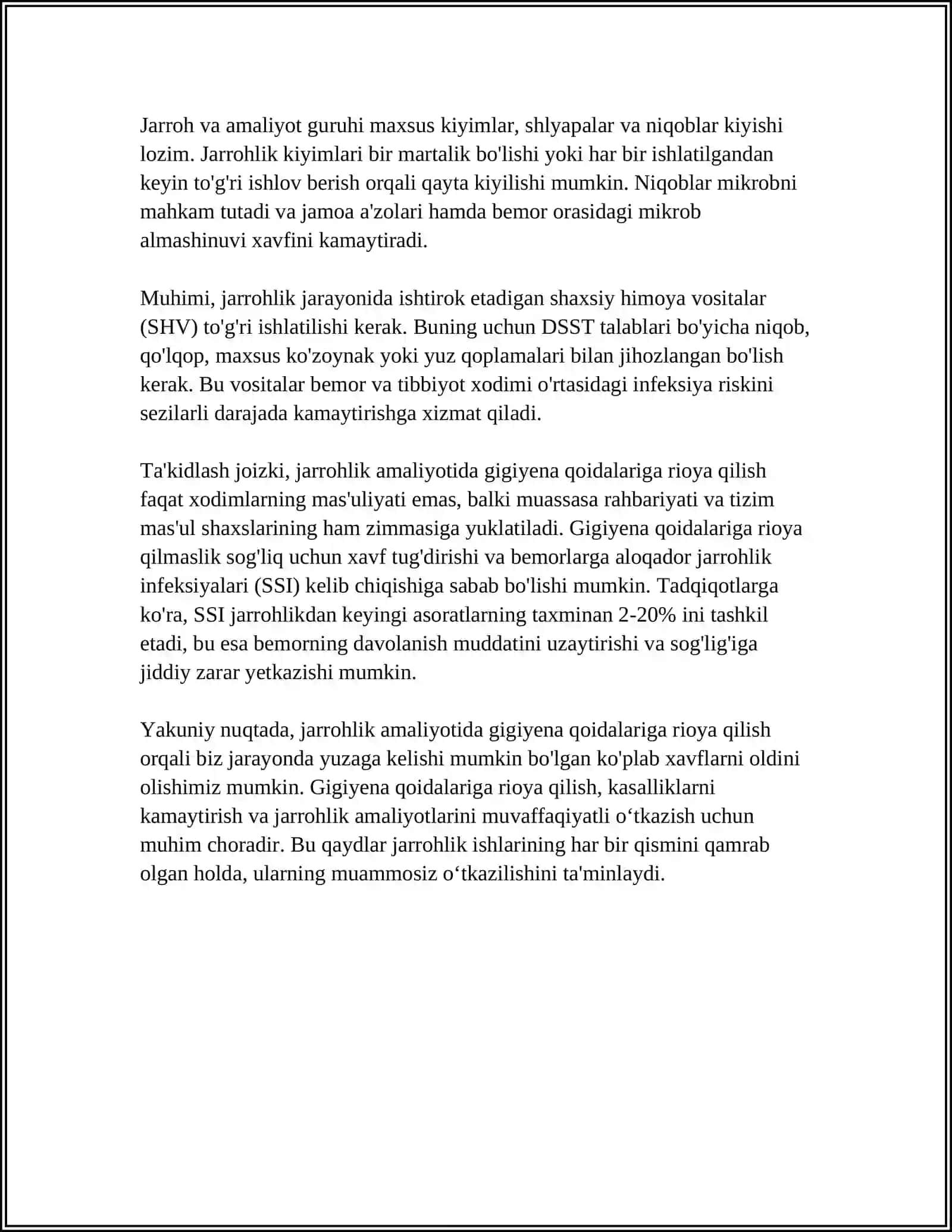 XIRURGIK STATSANARDA SANITAR EPIDIMALOGIK TARTIB 4