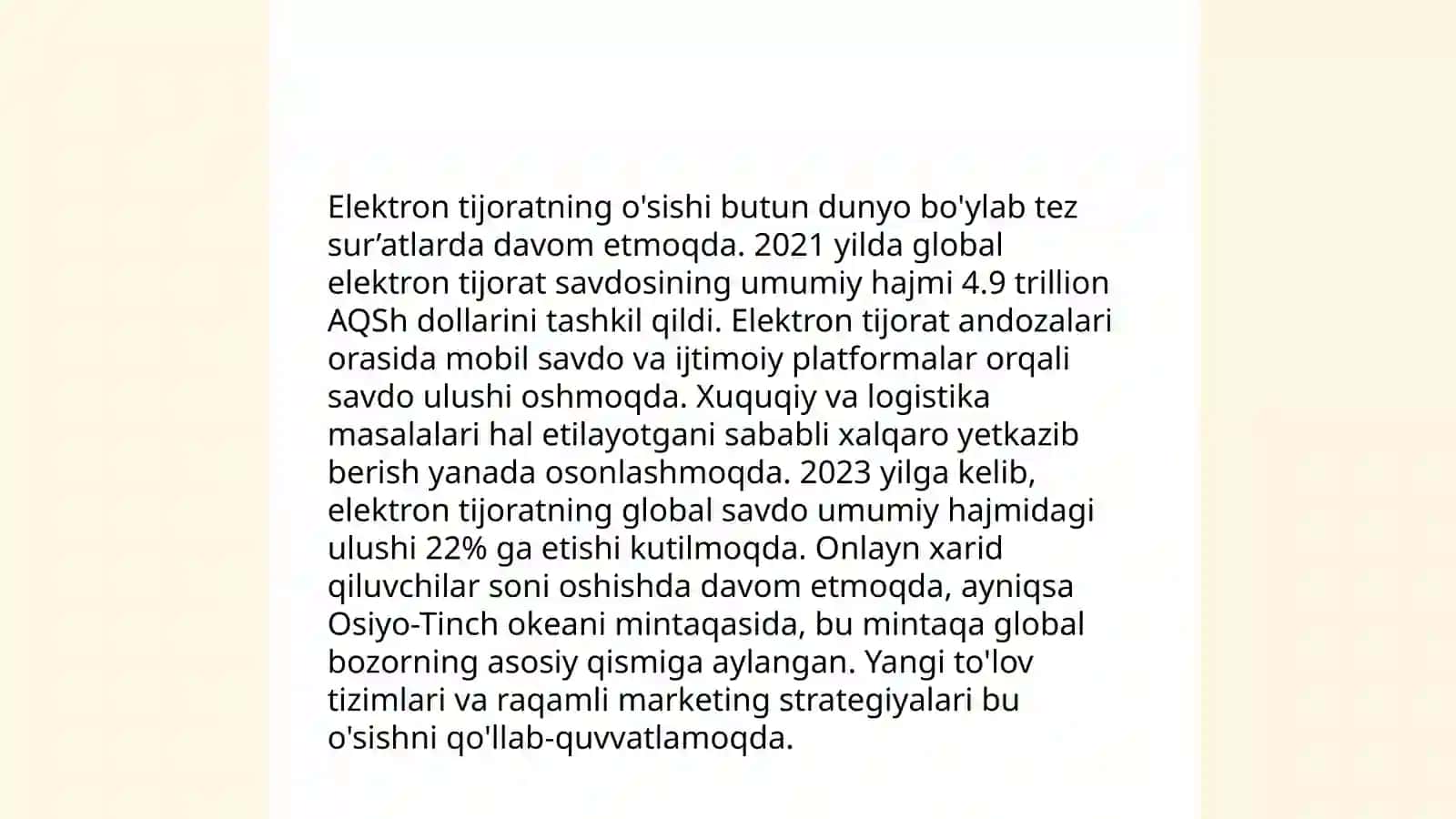 Elektron tijoratning jahon bozoridagi o'rni va ahamiyati 4