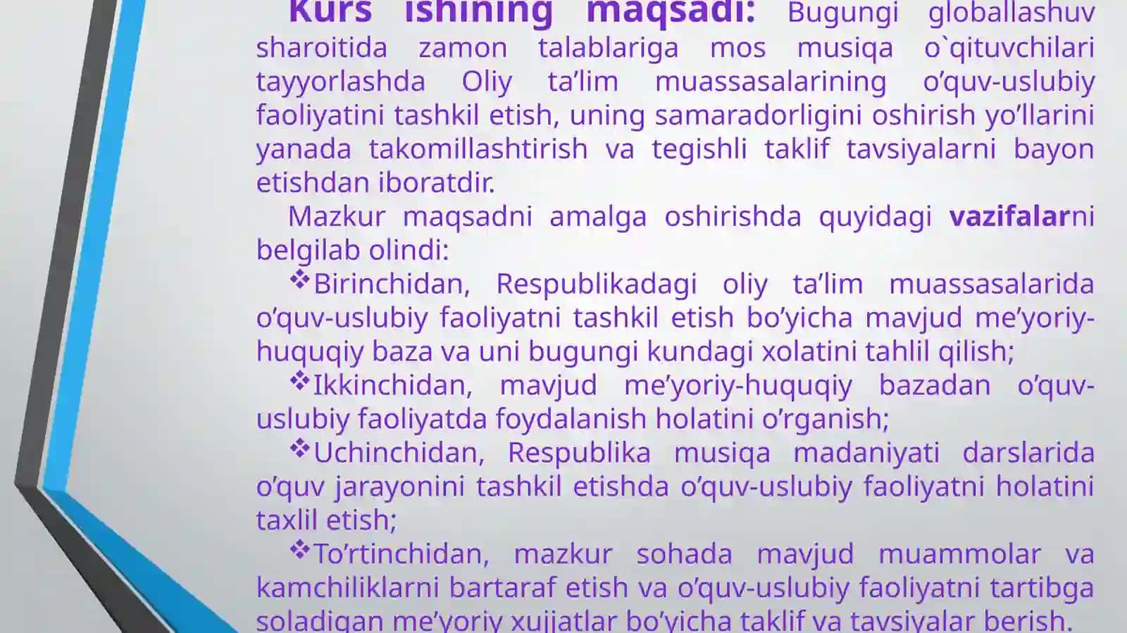 MUSIQA MADANIYATI DARSLARI UCHUN DAVLAT TA`LIM STANDARTLARI, MALAKA TALABLARINING BAJARILISHI BO`YICHA TAVSIYALAR 4
